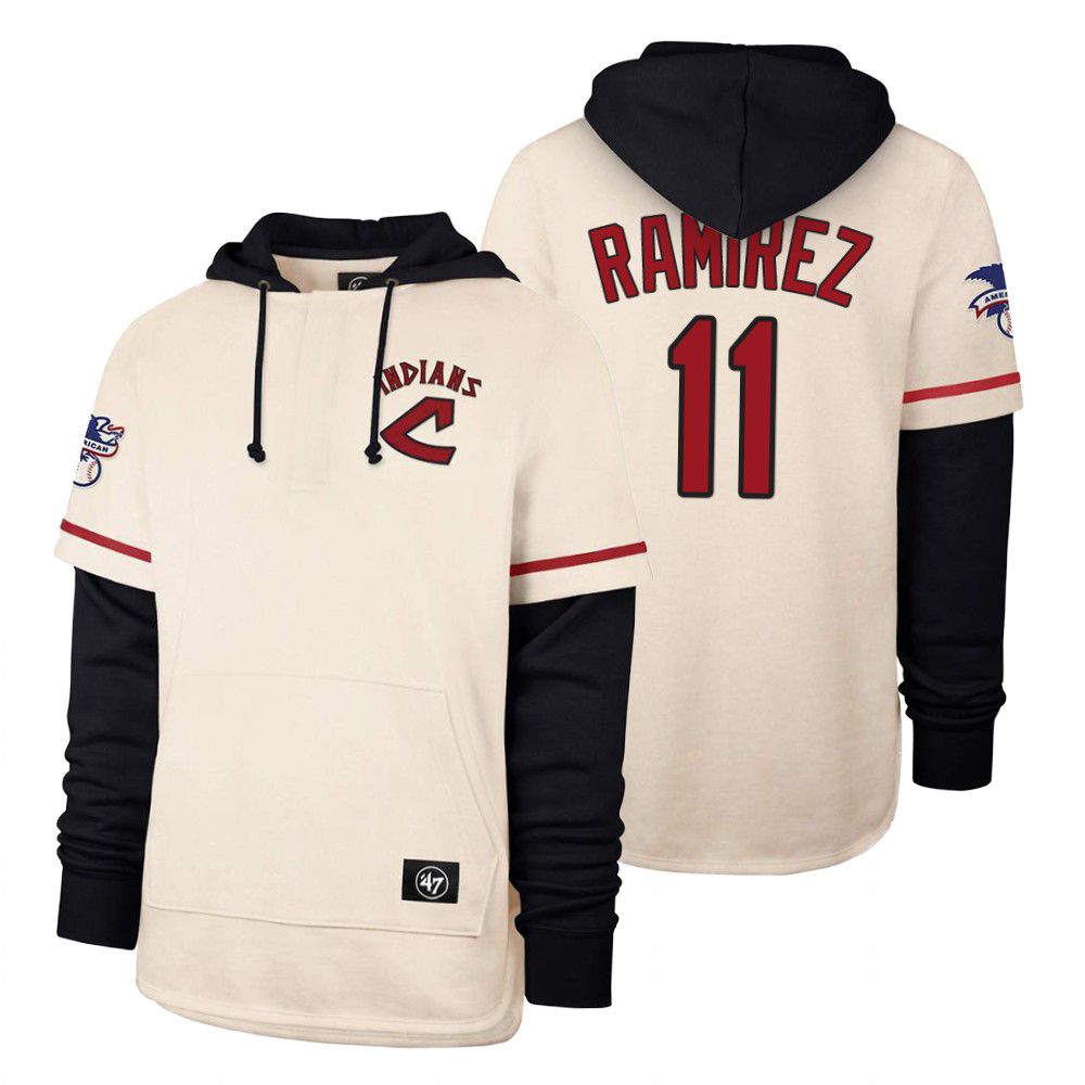 Men Cleveland Indians #11 Ramirez Cream 2021 Pullover Hoodie MLB Jersey